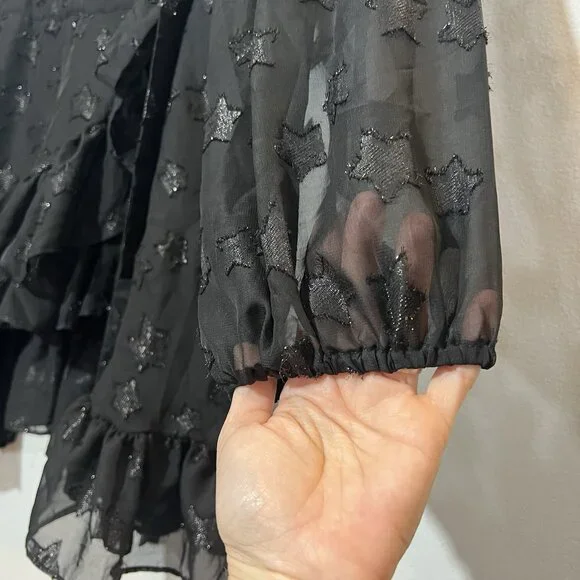 Torrid 2 Top Lurex Star Surplice Ruffle Hem Black Plus Size 2X V Neck Long Slv - Picture 6 of 14